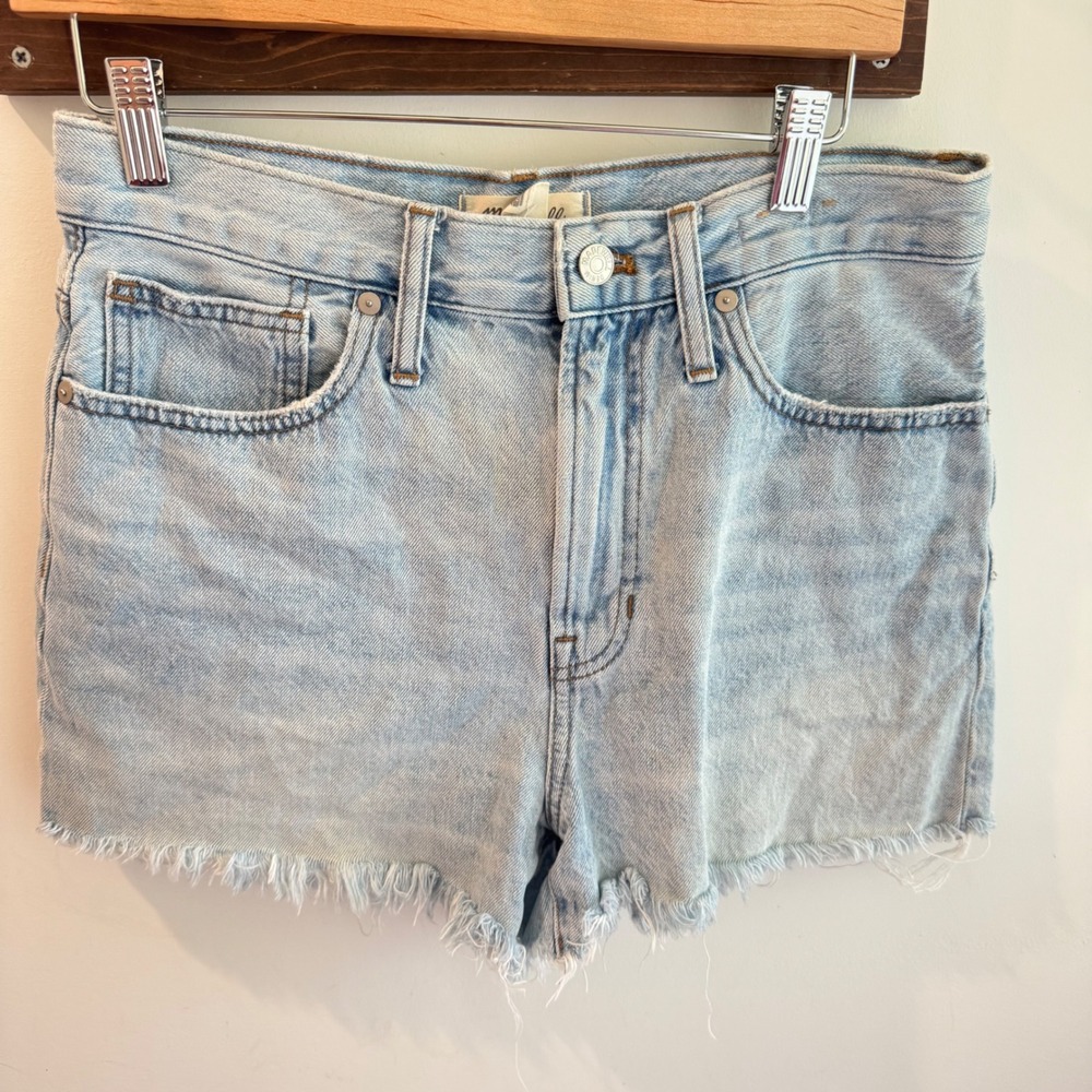 Madewell The Perfect Jean Short Light Wash High Rise Raw Hem Denim Shorts 28